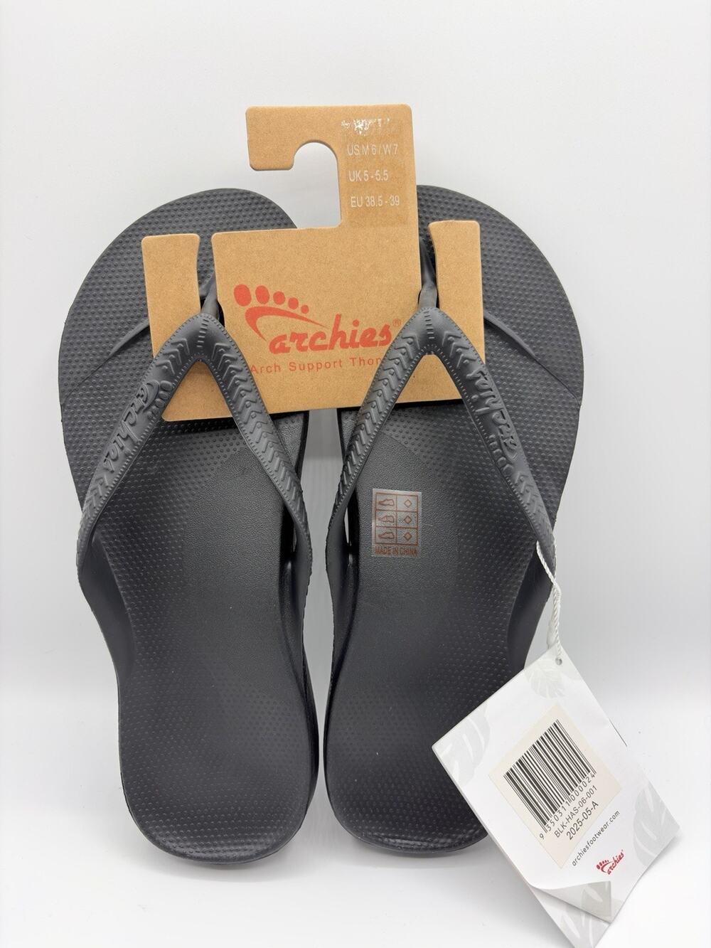 Archies Flip Glop Sandals Unisex Sz M 6 W 7 Black Arch Support Therapy NWT